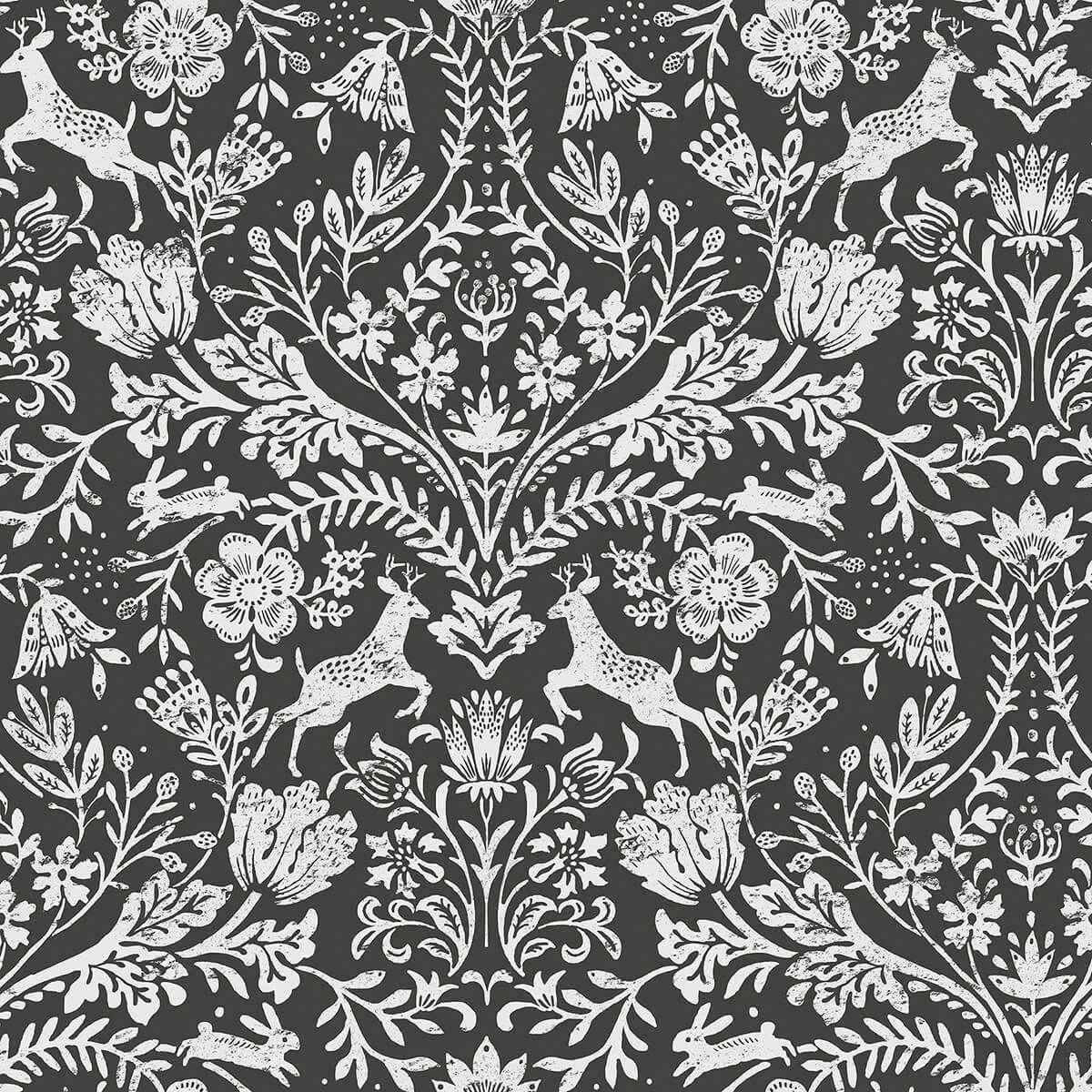 Forest Dance Charcoal Damask Wallpaper - York Wallcoverings - 3124-13885