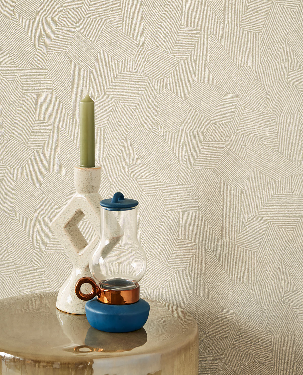 Clio Light Brown Lined Geometric Wallpaper - York Wallcovering