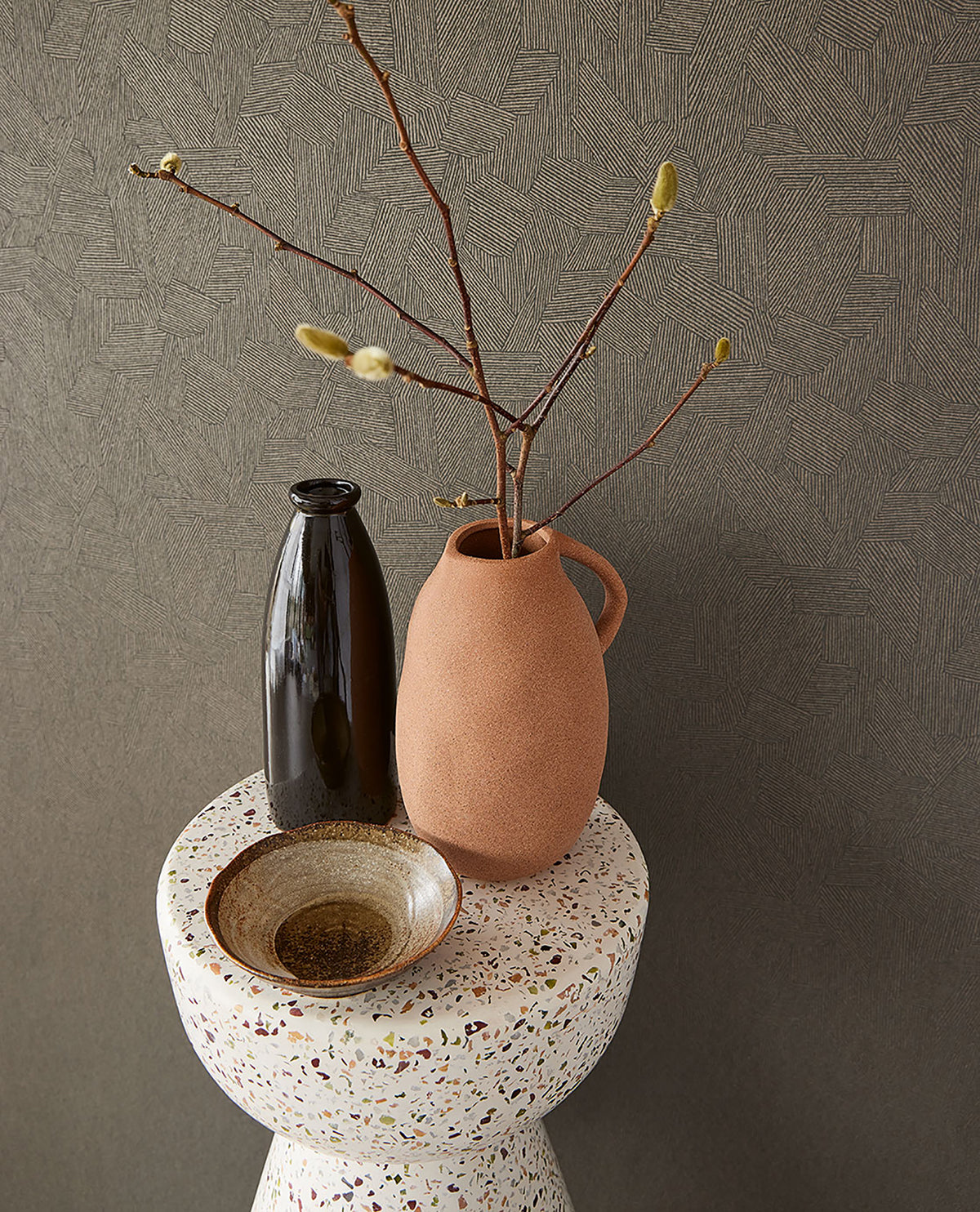 Clio Espresso Lined Geometric Wallpaper - York Wallcovering