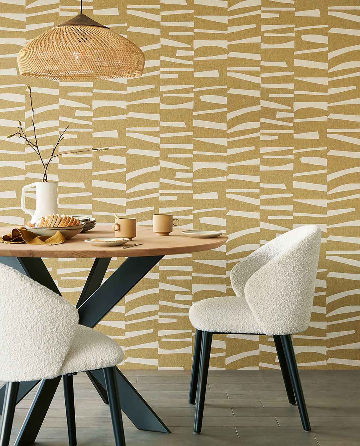 Ode Mustard Staggered Stripes Wallpaper - York Wallcovering