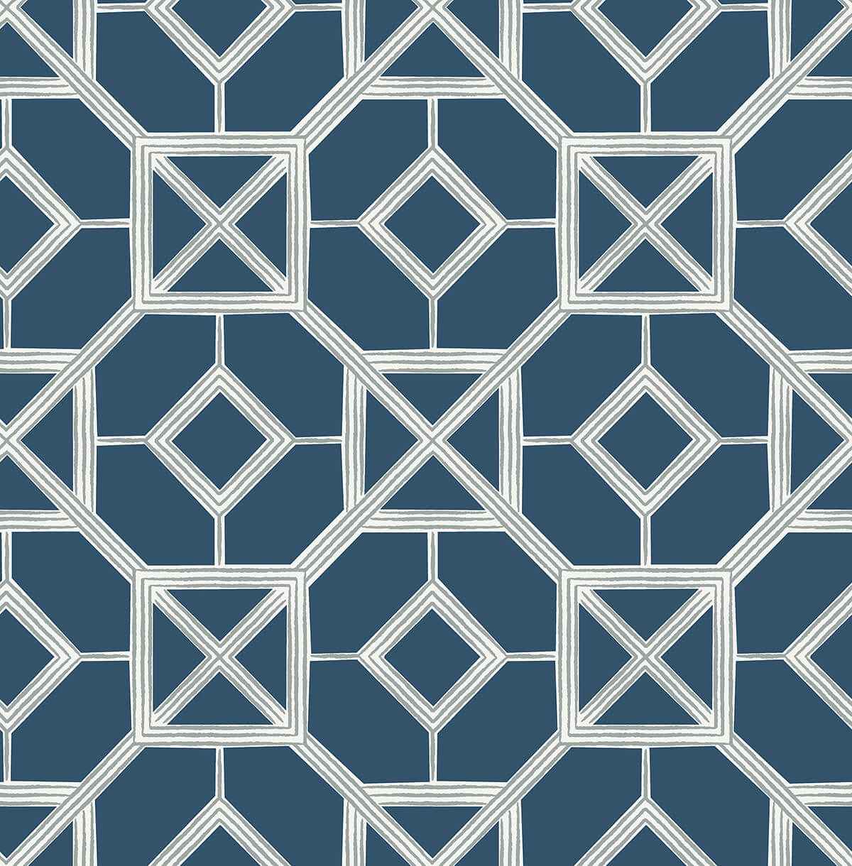 Livia Dark Blue Trellis Wallpaper - York Wallcoverings - 4014-26411