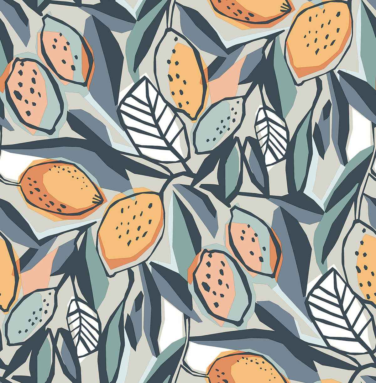 Meyer Teal Citrus Wallpaper - York Wallcoverings - 4014-26421 - York Wallcoverings Wallpaper