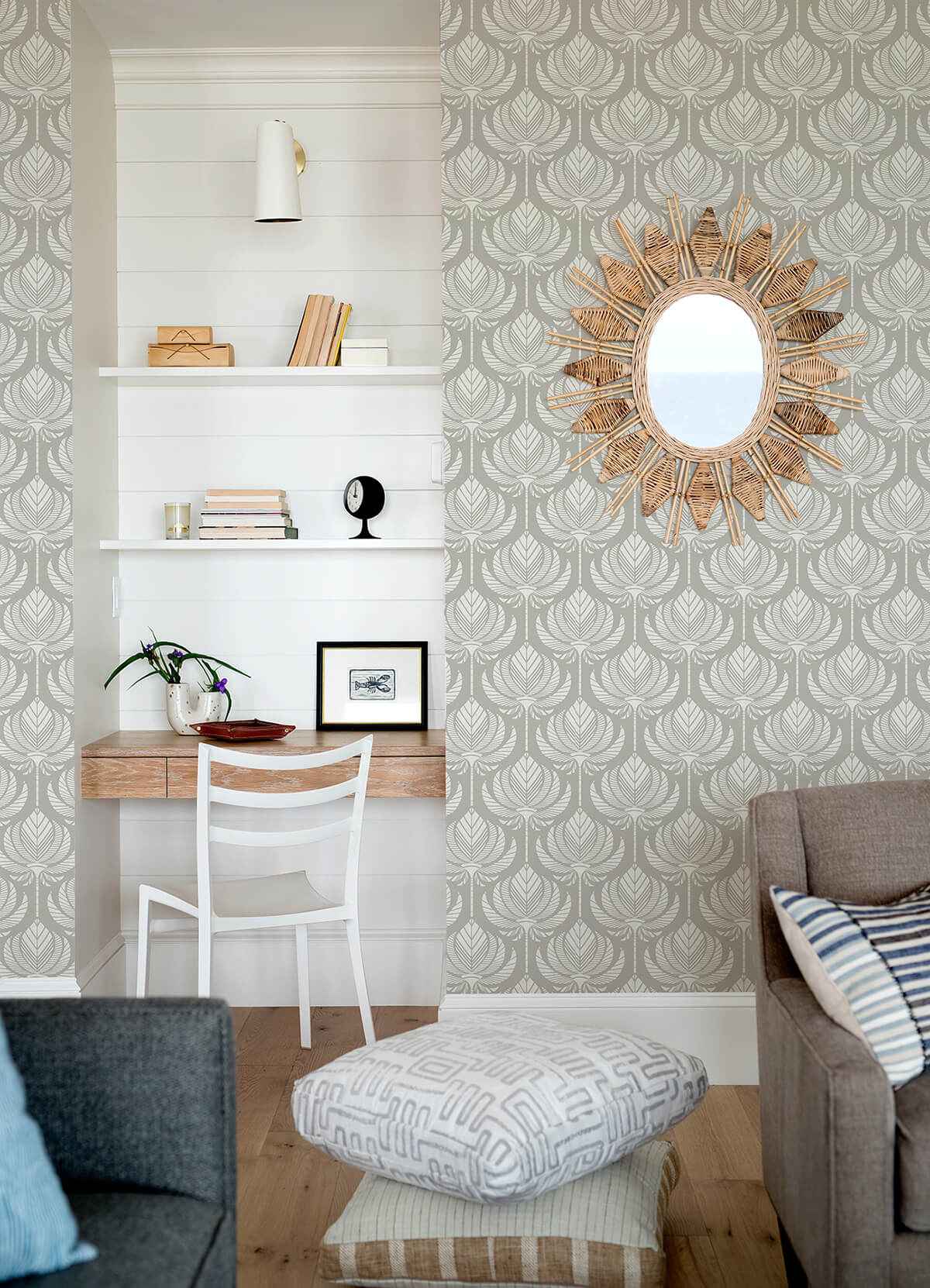 Palmier Grey Lotus Fan Wallpaper - York Wallcoverings - 4014-26425 - York Wallcoverings Wallpaper