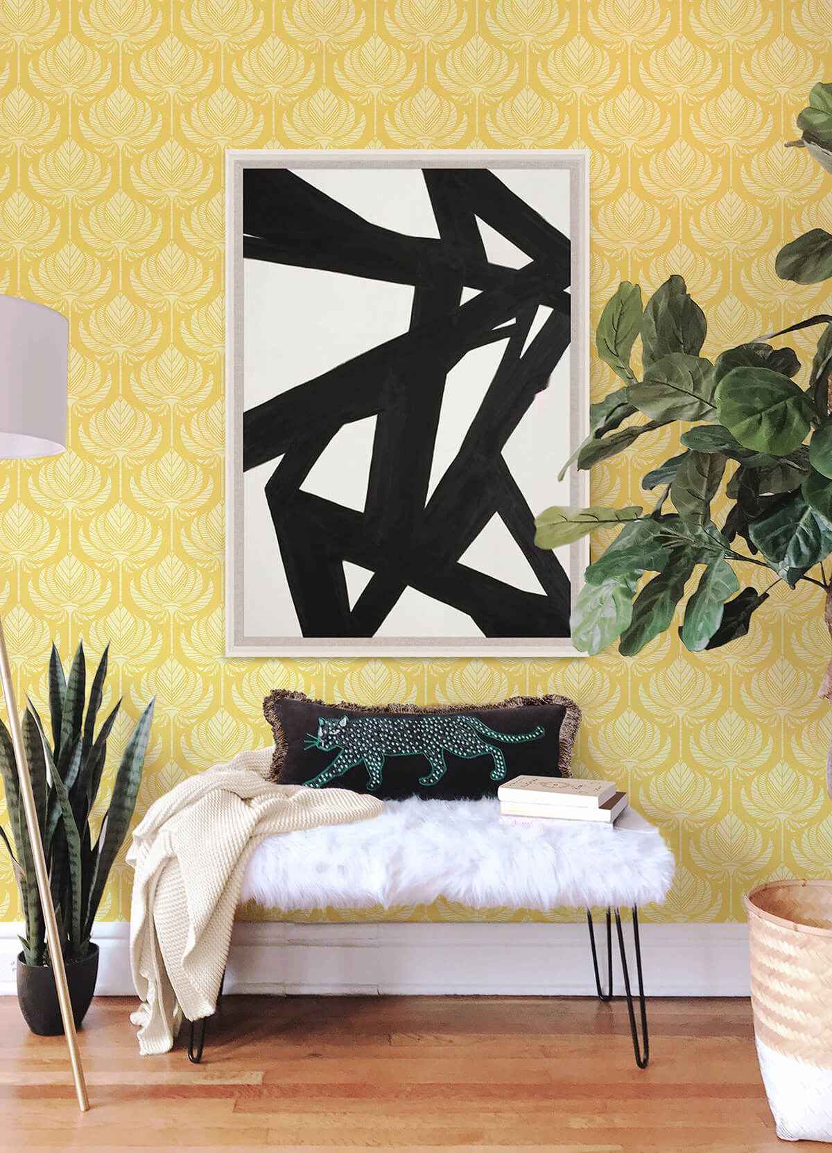 Palmier Yellow Lotus Fan Wallpaper - York Wallcoverings - 4014-26427 - York Wallcoverings Wallpaper