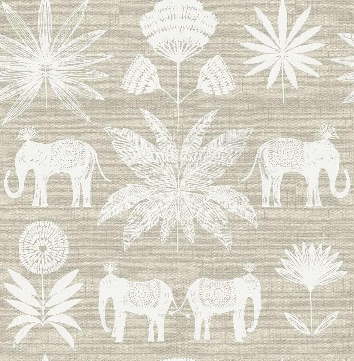 Bazaar Light Grey Elephant Oasis Wallpaper - York Wallcoverings - 4014-26433 - York Wallcoverings Wallpaper