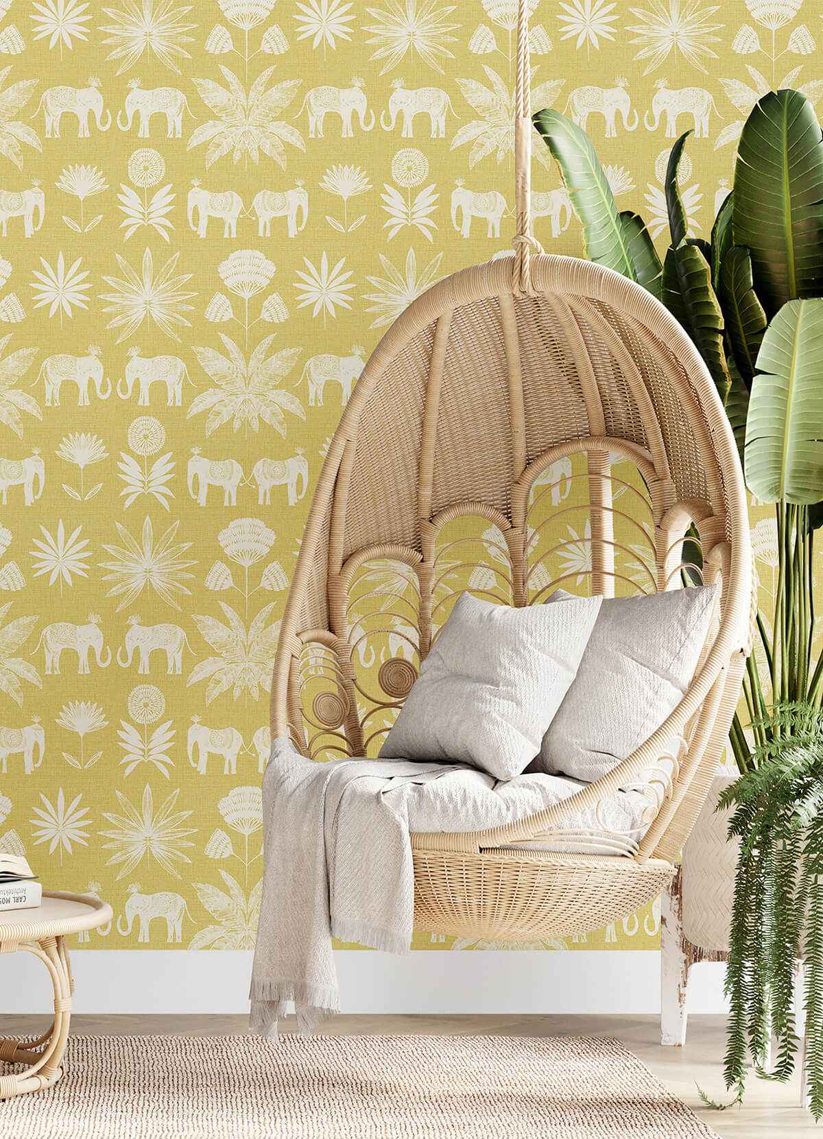 Bazaar Yellow Elephant Oasis Wallpaper - York Wallcoverings - 4014-26434 - York Wallcoverings Wallpaper