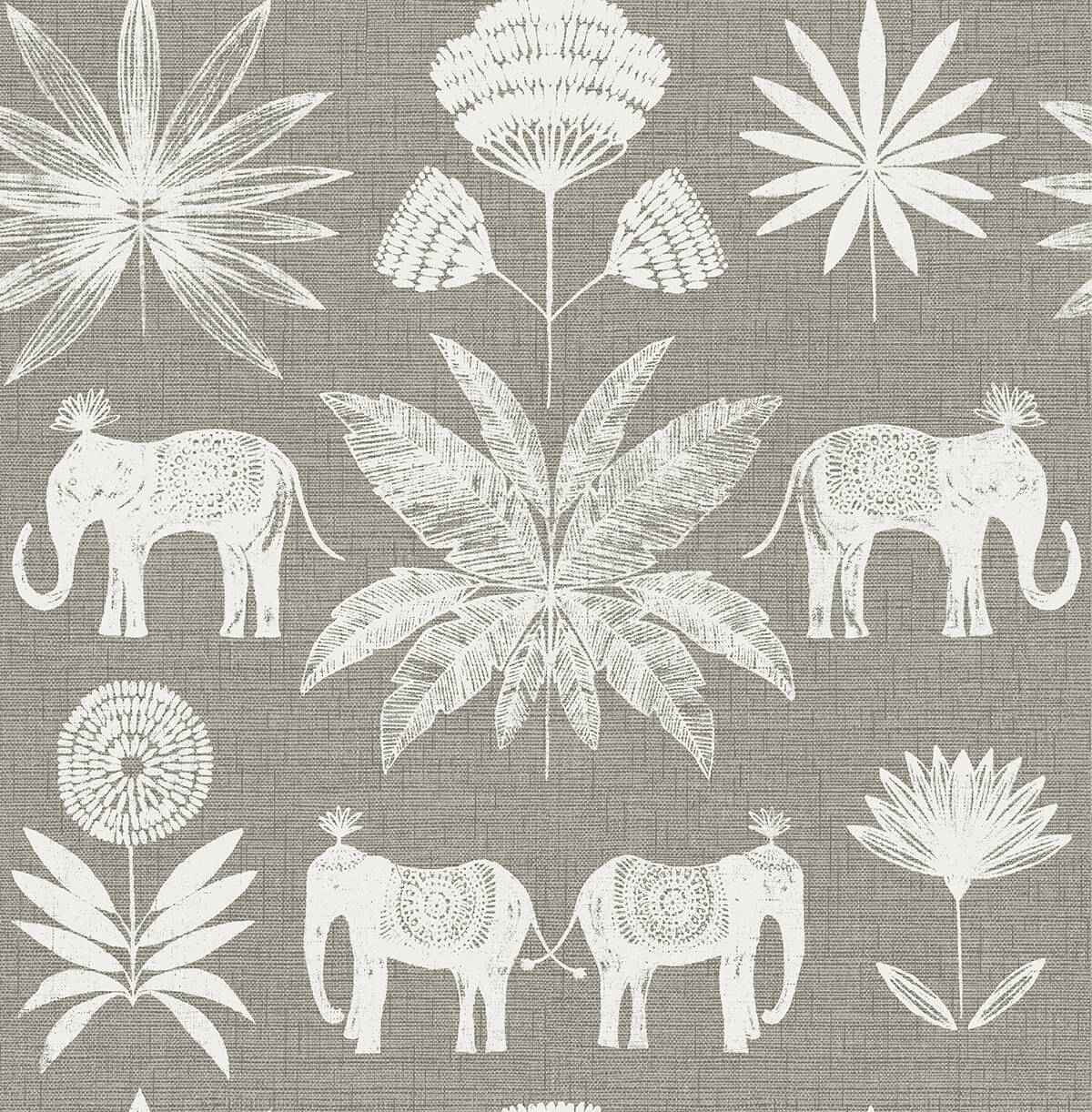 Bazaar Grey Elephant Oasis Wallpaper - York Wallcoverings - 4014-26437 - York Wallcoverings Wallpaper