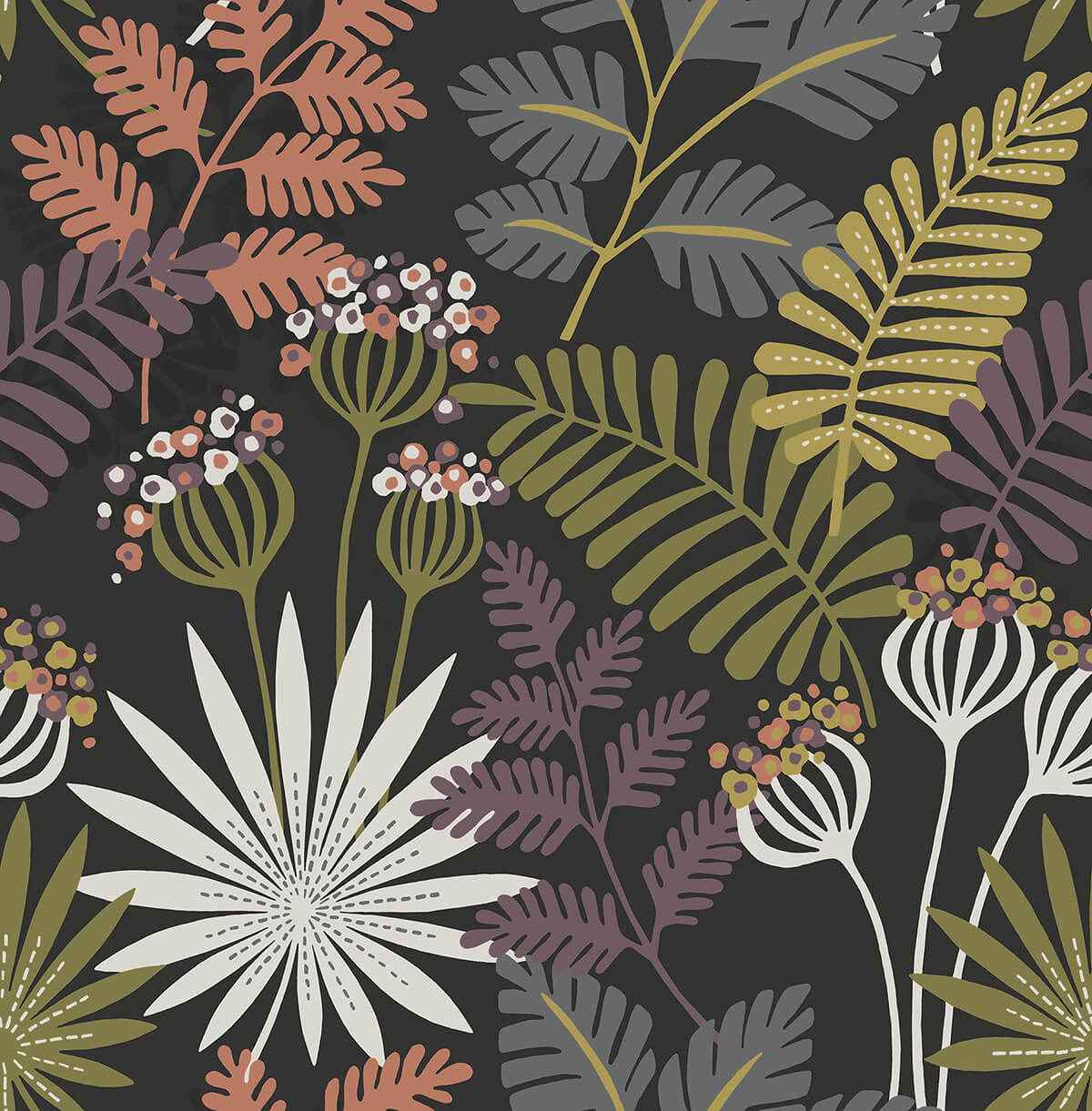 Praslin Black Botanical Wallpaper - York Wallcoverings - 4014-26447