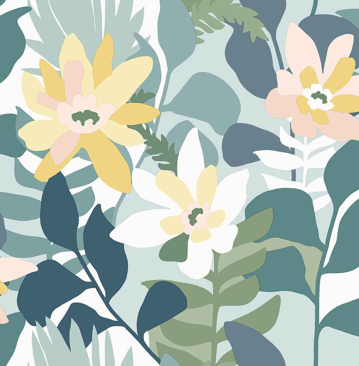 Koko Turquoise Floral Wallpaper - York Wallcoverings - 4014-26456 - York Wallcoverings Wallpaper