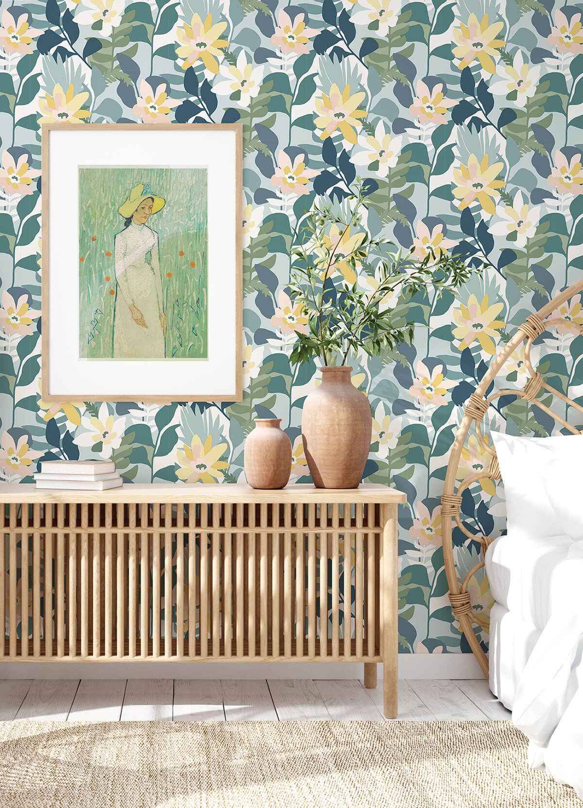 Koko Turquoise Floral Wallpaper - York Wallcoverings - 4014-26456 - York Wallcoverings Wallpaper