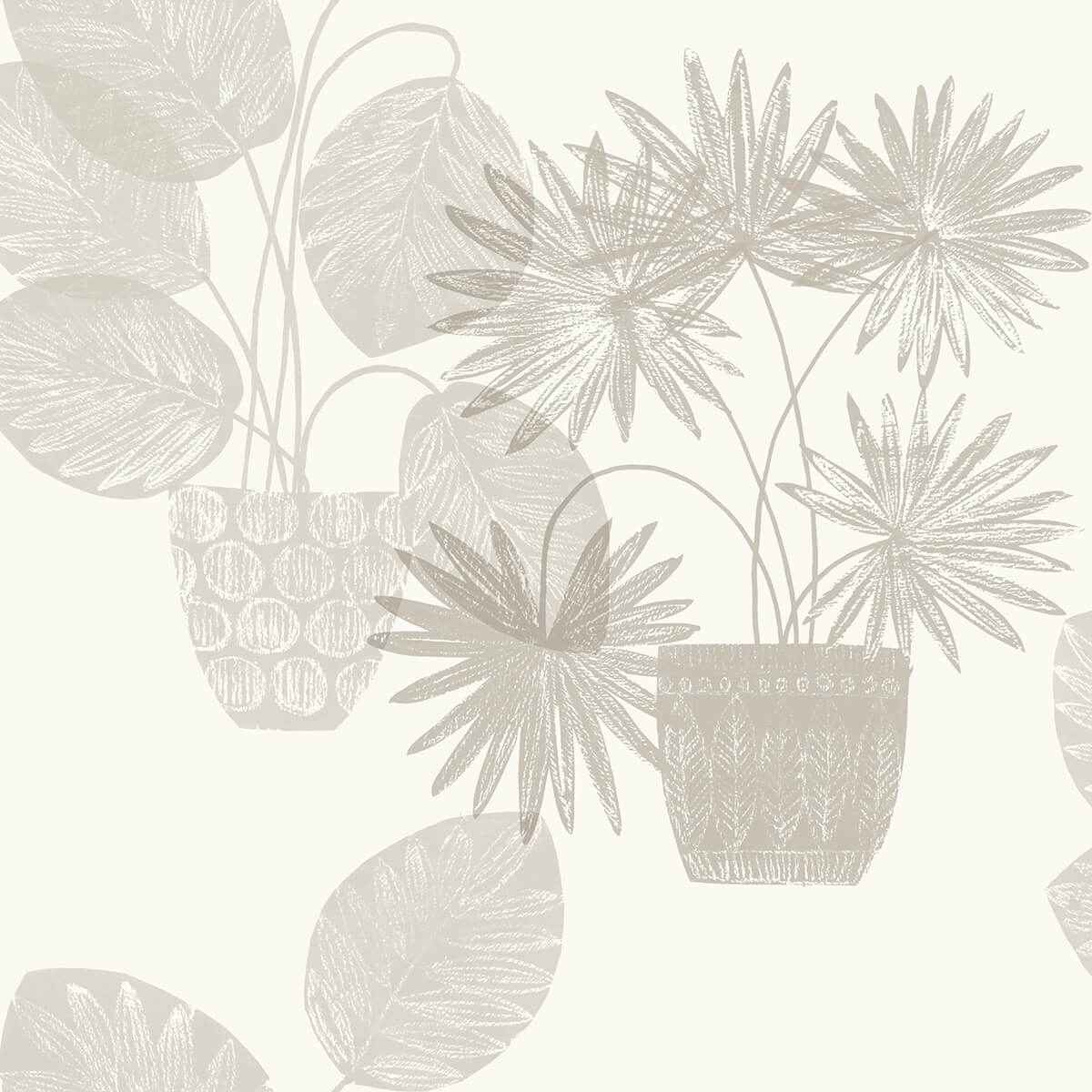 Aida Light Grey Potted Plant Wallpaper - York Wallcoverings - 4014-87555 - York Wallcoverings Wallpaper