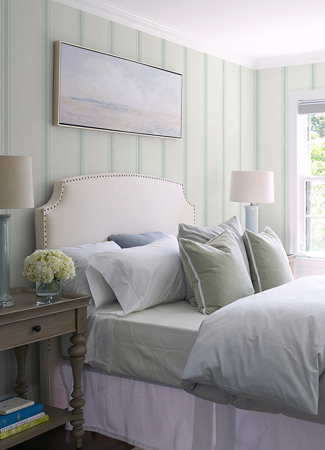 linette-seafoam-fabric-stripe-wallpaper-york-wallcoverings-4072-70068 - York Wallcoverings Papel pintado