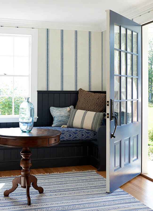 Linette Navy Fabric Stripe Wallpaper - York Wallcoverings - 4072-70067 - York Wallcoverings Wallpaper