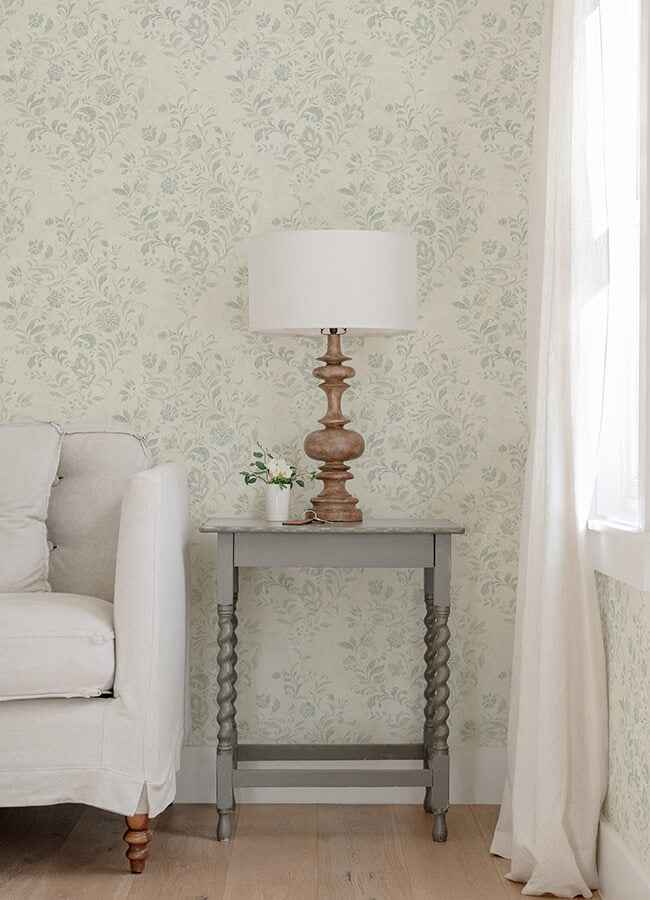 Isidore Aqua Scroll Wallpaper - York Wallcoverings - 4072-70009 - York Wallcoverings Wallpaper