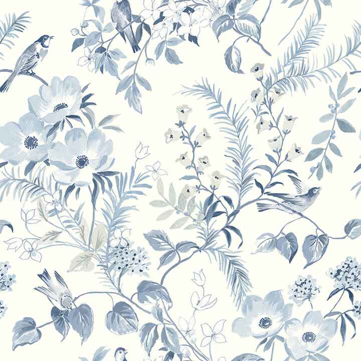 Frederique Blue Floral Wallpaper - York Wallcoverings - 4072-70004