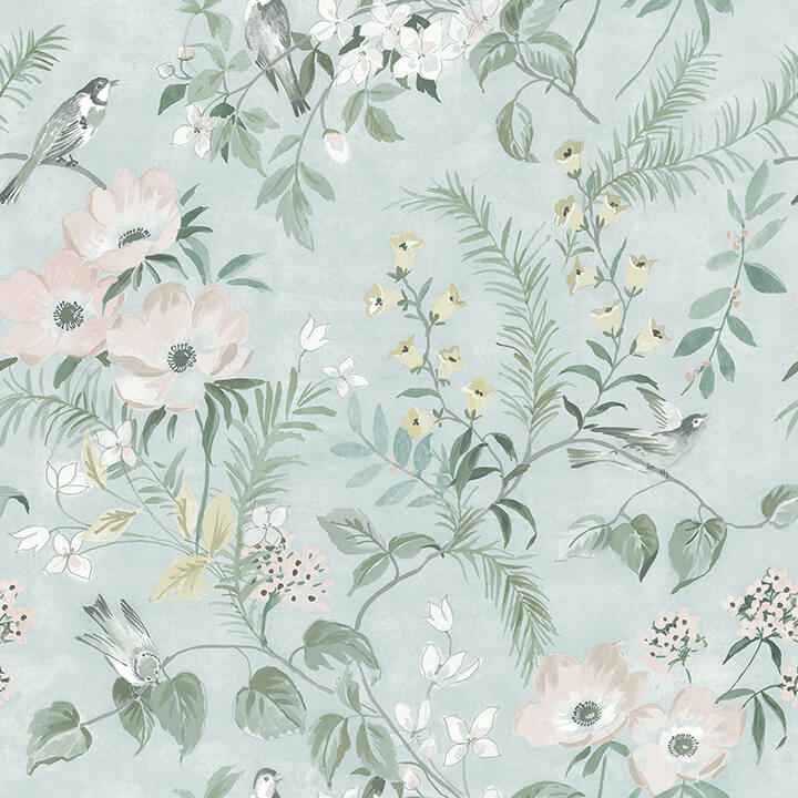 Frederique Mint Floral Wallpaper - York Wallcoverings - 4072-70005 - York Wallcoverings Wallpaper