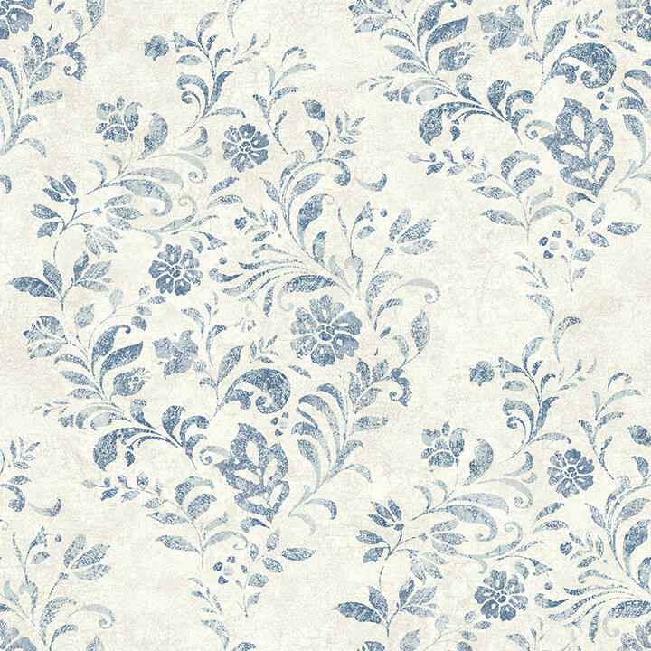 Isidore Blue Scroll Wallpaper - York Wallcoverings - 4072-70006