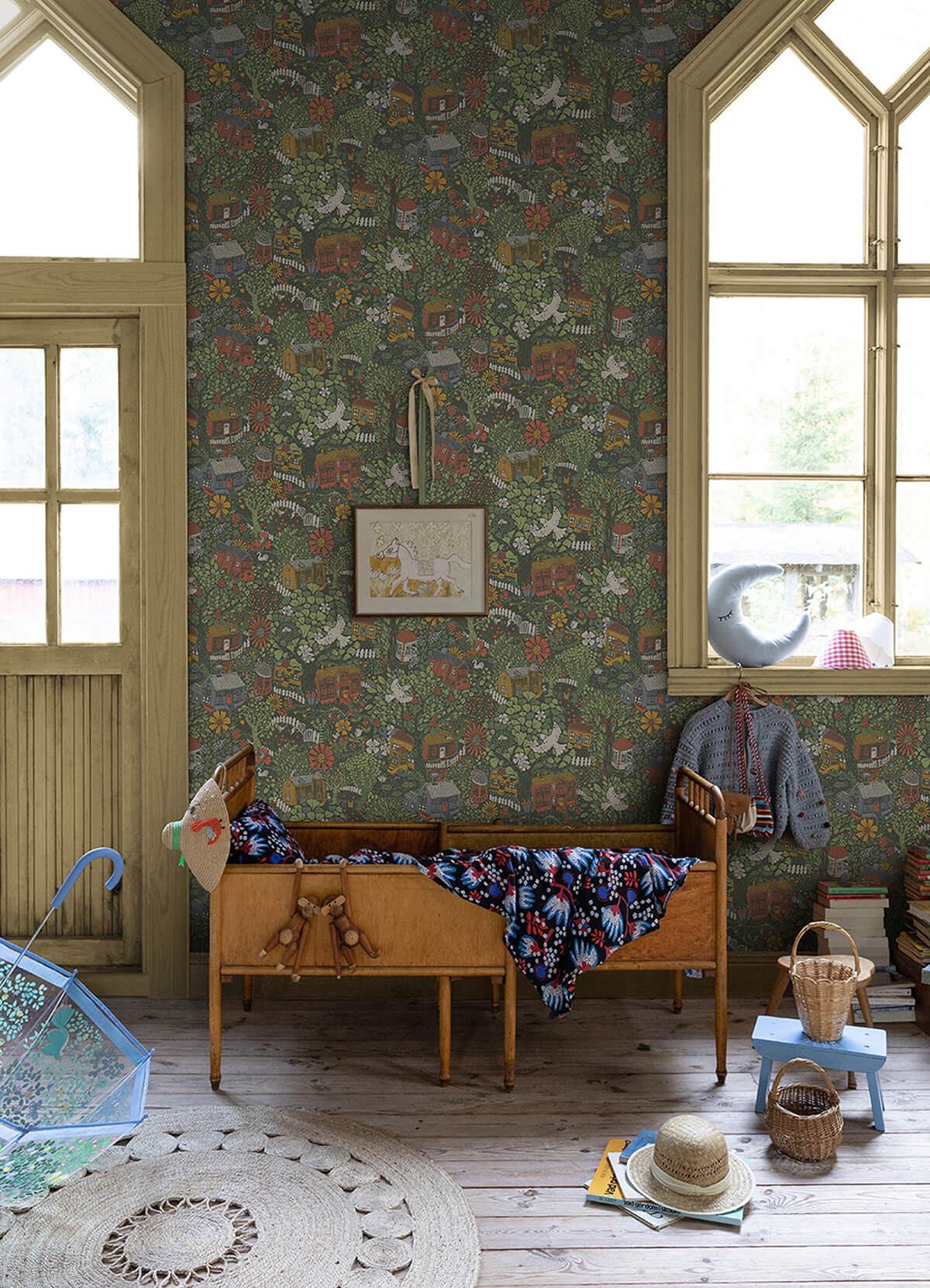 bygga-bo-green-woodland-village-wallpaper-york-wallcoverings-4111-63003 - York Wallcoverings Papel pintado