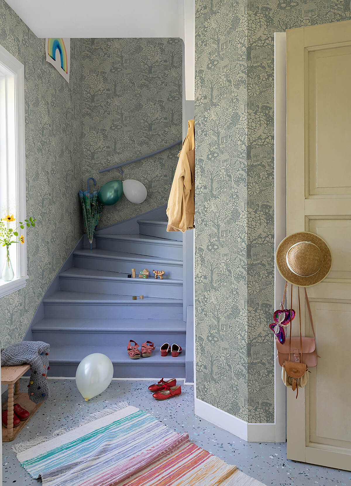 bygga-bo-blue-woodland-village-wallpaper-york-wallcoverings-4111-63005 - York Wallcoverings Papel pintado