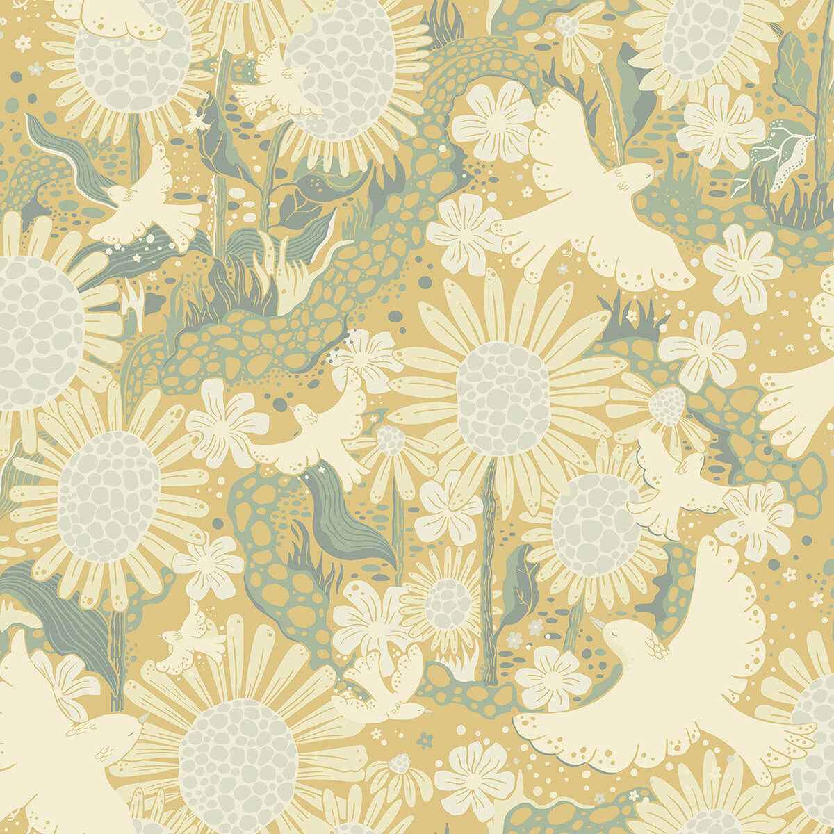 Drömma Butter Songbirds and Sunflowers Wallpaper - York Wallcoverings - 4111-63010