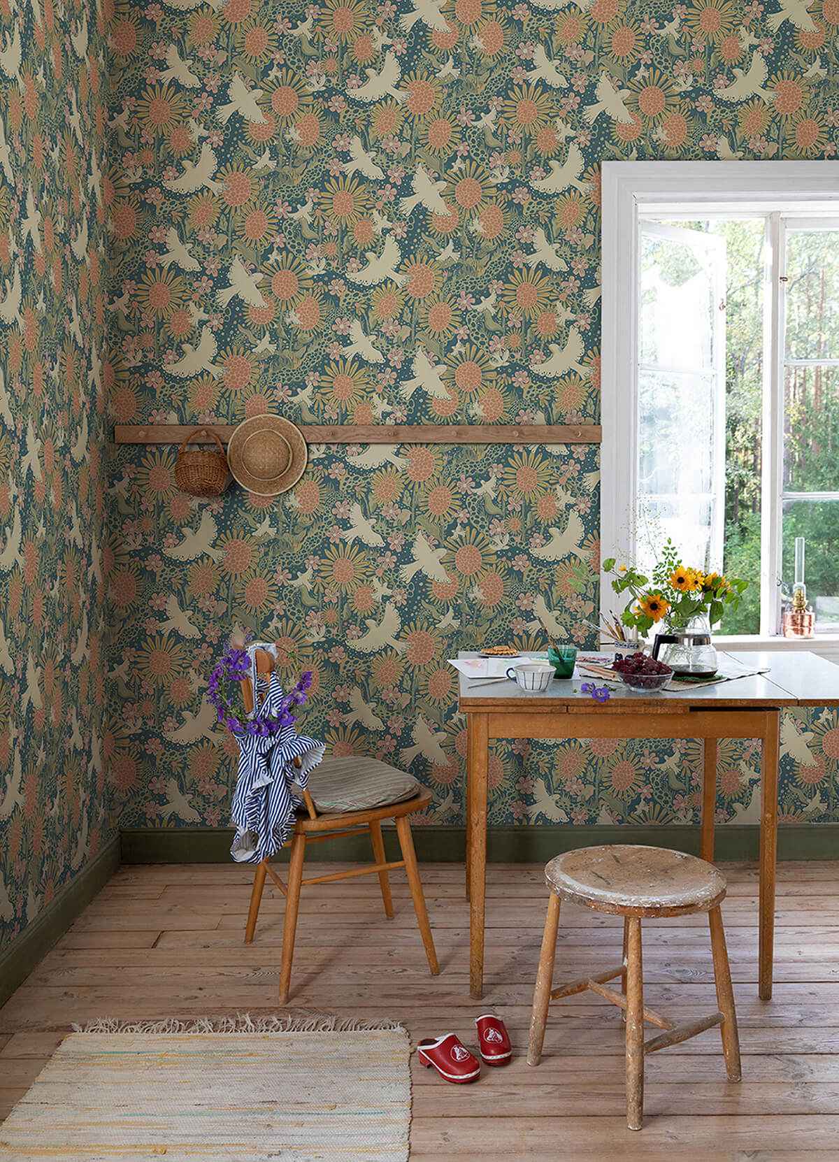 Drömma Teal Songbirds and Sunflowers Wallpaper - York Wallcoverings - 4111-63007 - York Wallcoverings Wallpaper