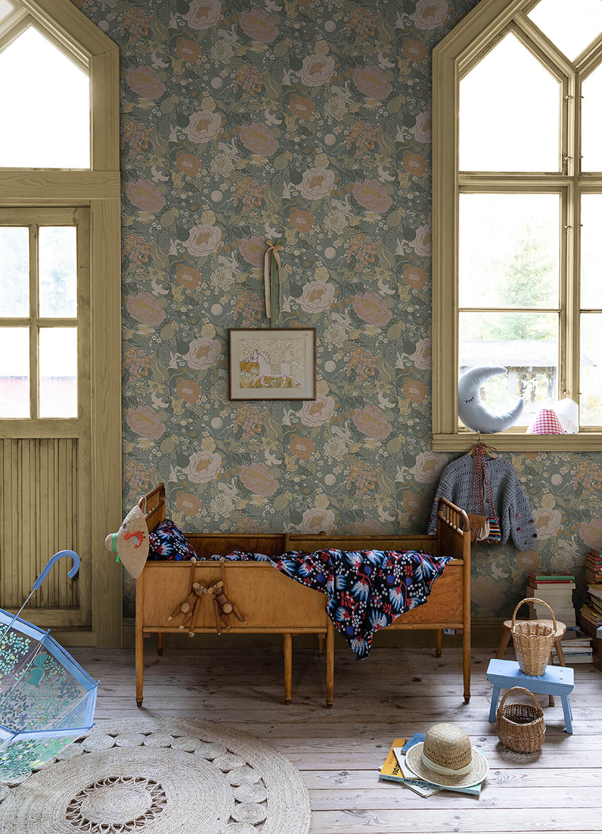 vxa-slate-rabbits-rosehips-wallpaper-york-wallcoverings-4111-63016 - York Wallcoverings Wallpaper