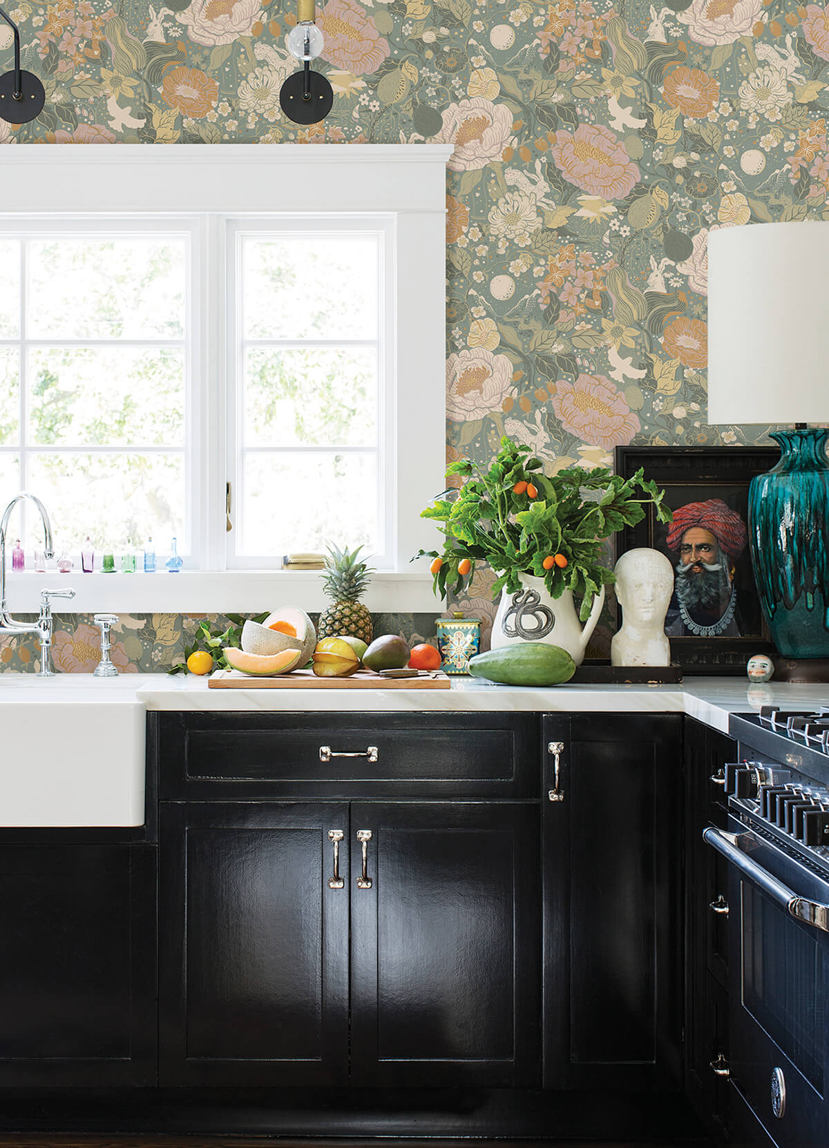 vxa-slate-rabbits-rosehips-wallpaper-york-wallcoverings-4111-63016 - York Wallcoverings Wallpaper