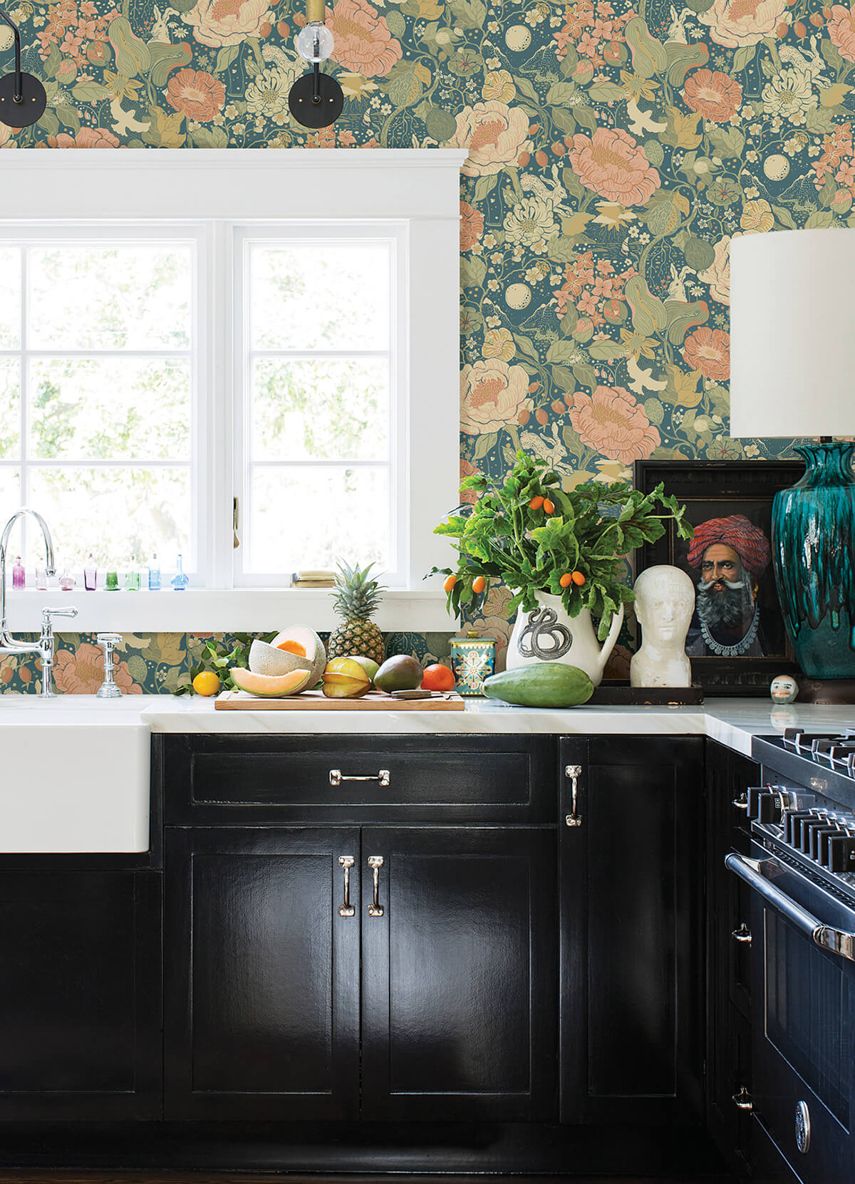 vxa-teal-rabbits-rosehips-wallpaper-york-wallcoverings-4111-63013 - York Wallcoverings Wallpaper