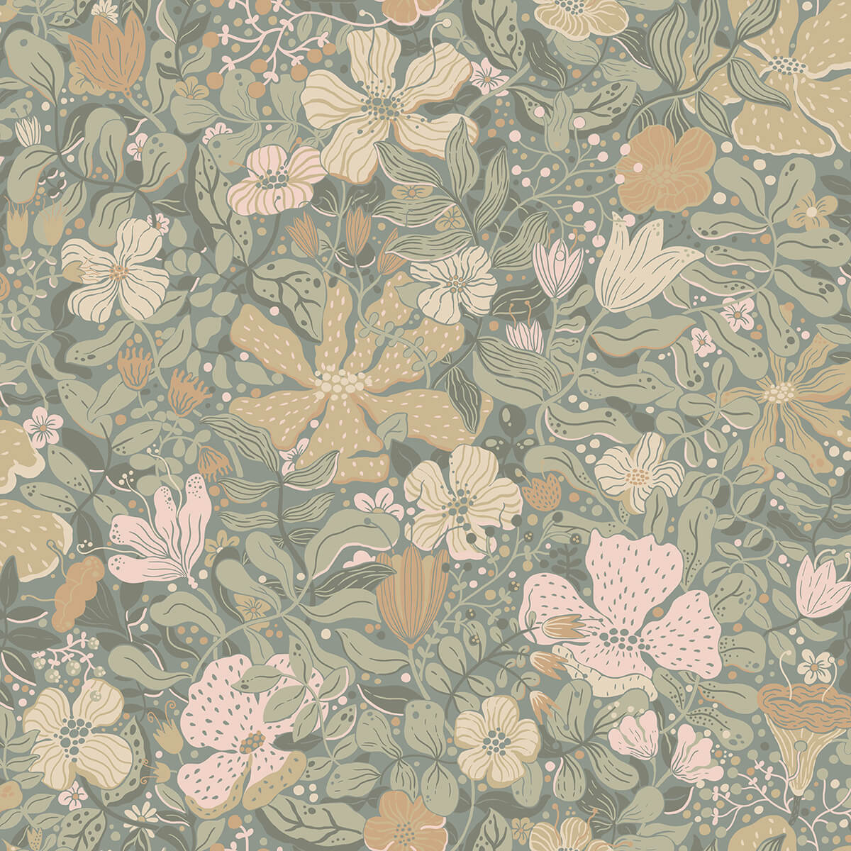 midsommar-grey-floral-medley-wallpaper-york-wallcoverings-4111-63020 - York Wallcoverings Papel pintado