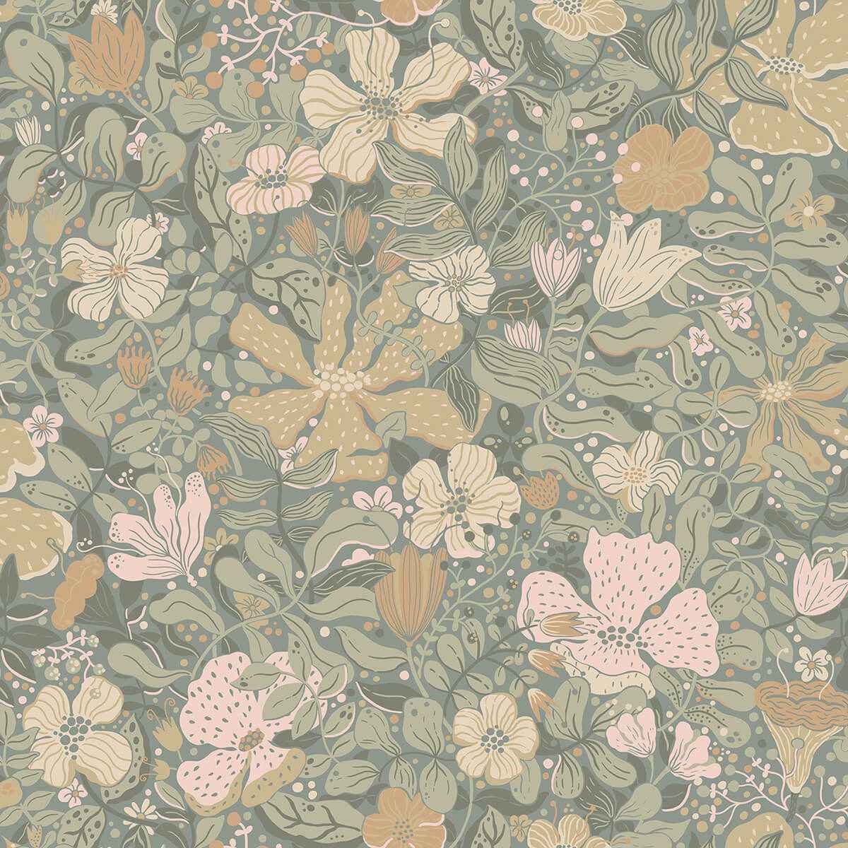 Midsommar Grey Floral Medley Wallpaper - York Wallcoverings - 4111-63020 - York Wallcoverings Wallpaper