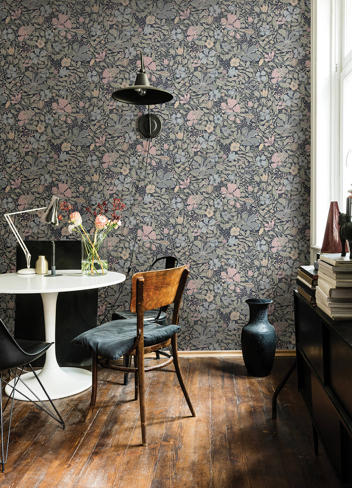 midsommar-dark-blue-floral-medley-wallpaper-york-wallcoverings-4111-63021 - York Wallcoverings Wallpaper