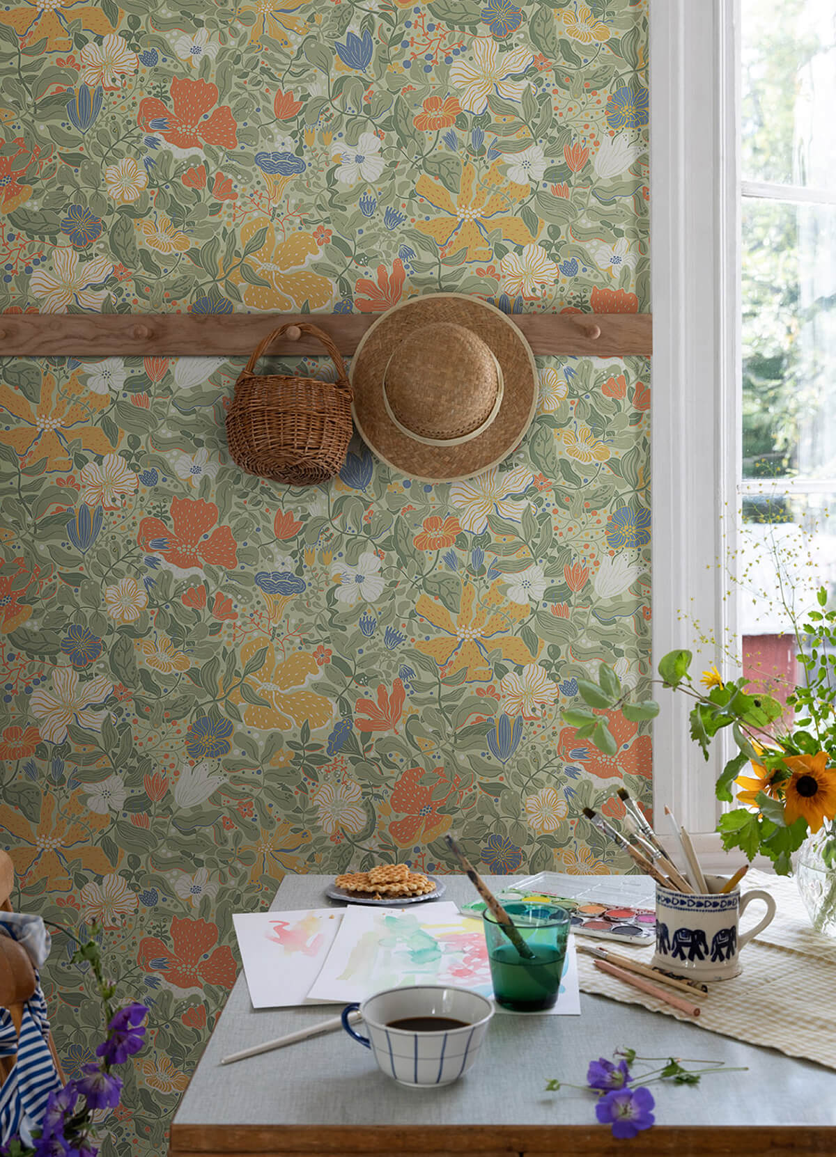 midsommar-sage-floral-medley-wallpaper-york-wallcoverings-4111-63018 - York Wallcoverings Papel pintado