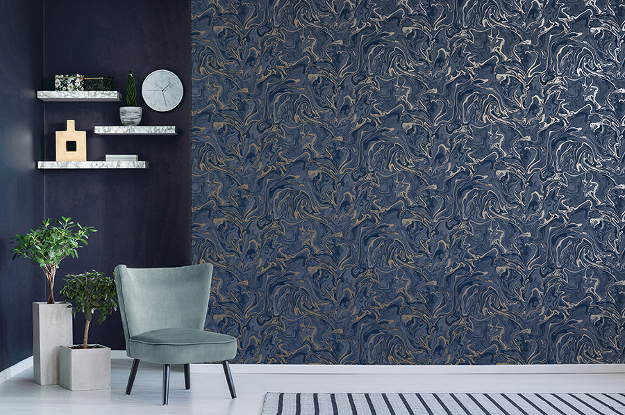 suave-navy-marble-wallpaper-york-wallcoverings-fd43055 - York Wallcoverings Wallpaper