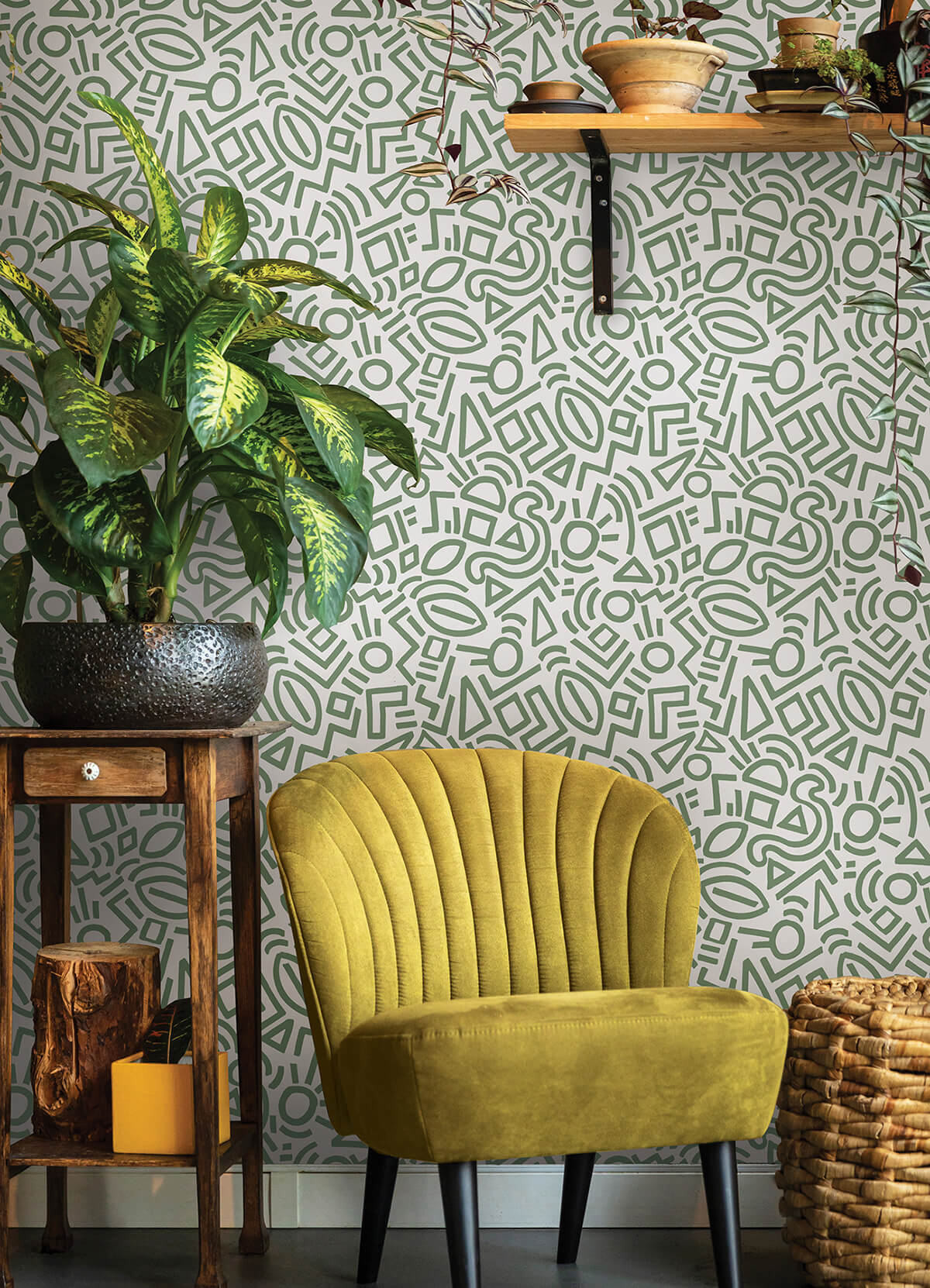 Sage Doodle Abstract Peel and Stick Wallpaper - York Wallcoverings - AES4791 - York Wallcoverings Wallpaper