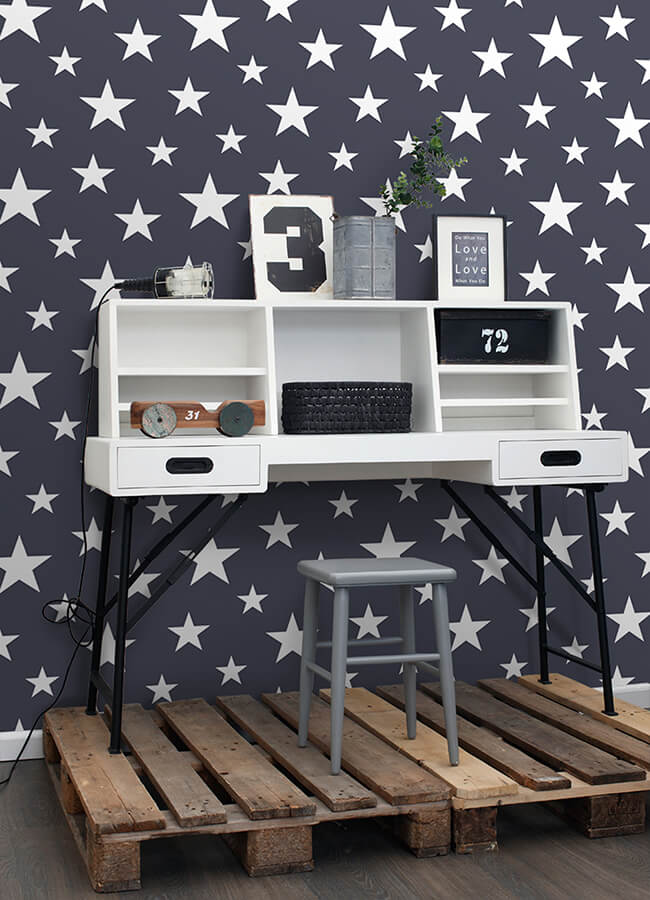 amira-navy-stars-wallpaper-york-wallcoverings-4060-138933 - York Wallcoverings Papel pintado