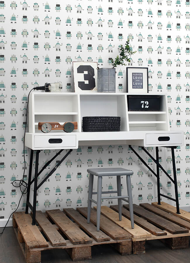 callum-teal-robots-wallpaper-york-wallcoverings-4060-138938 - York Wallcoverings Papel pintado