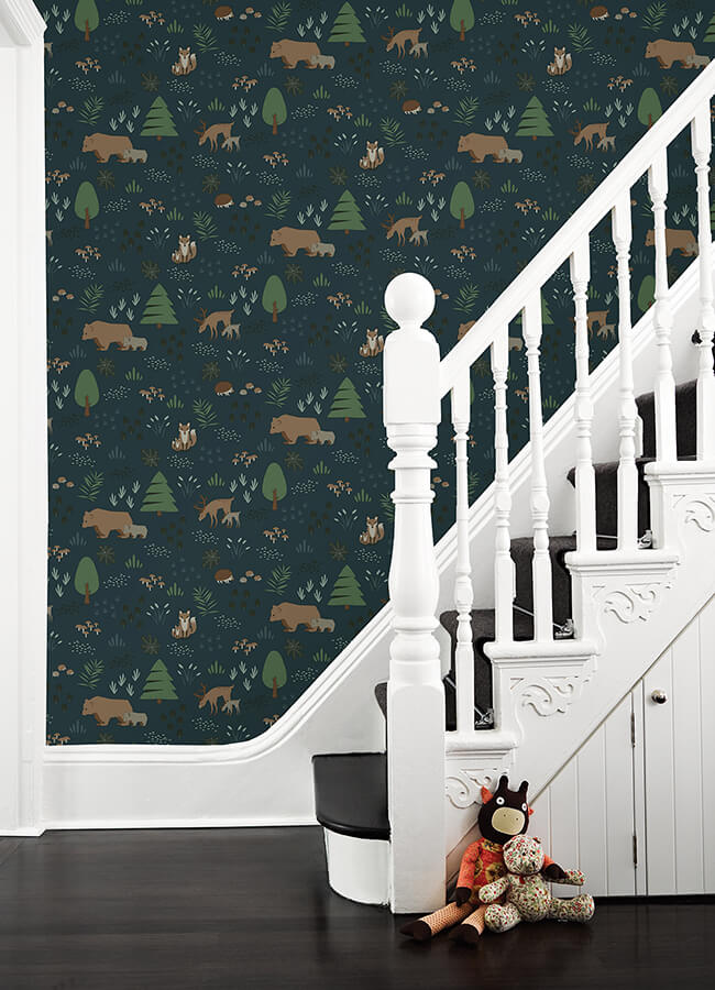finola-dark-blue-bears-wallpaper-york-wallcoverings-4060-139248 - York Wallcoverings Wallpaper