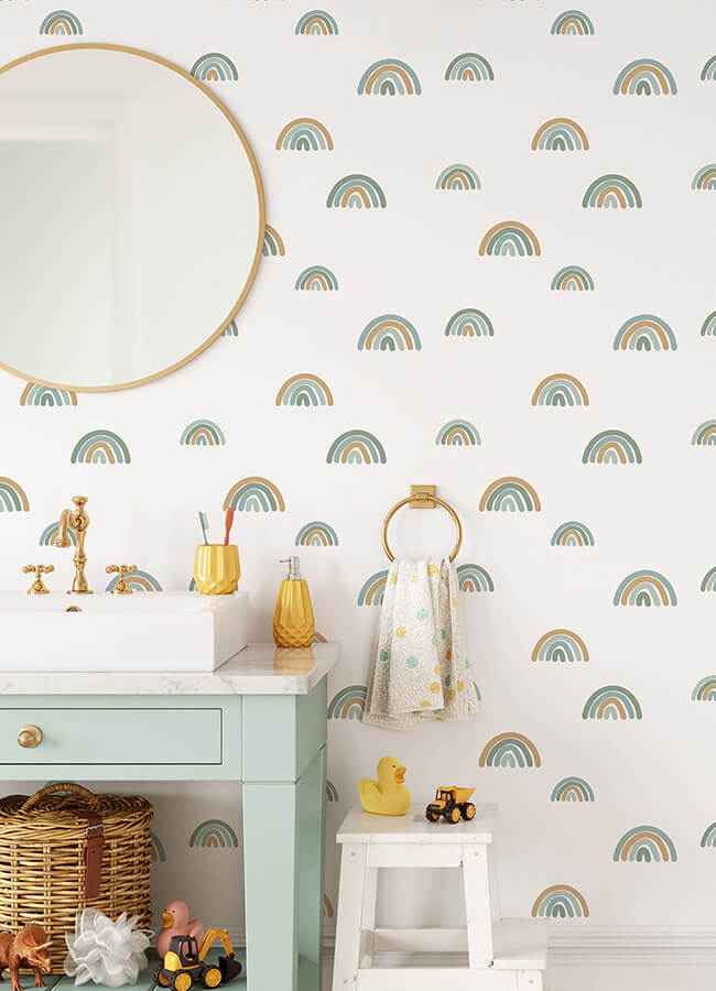 Joss Teal Rainbow Wallpaper - York Wallcoverings - 4060-139254 - York Wallcoverings Wallpaper