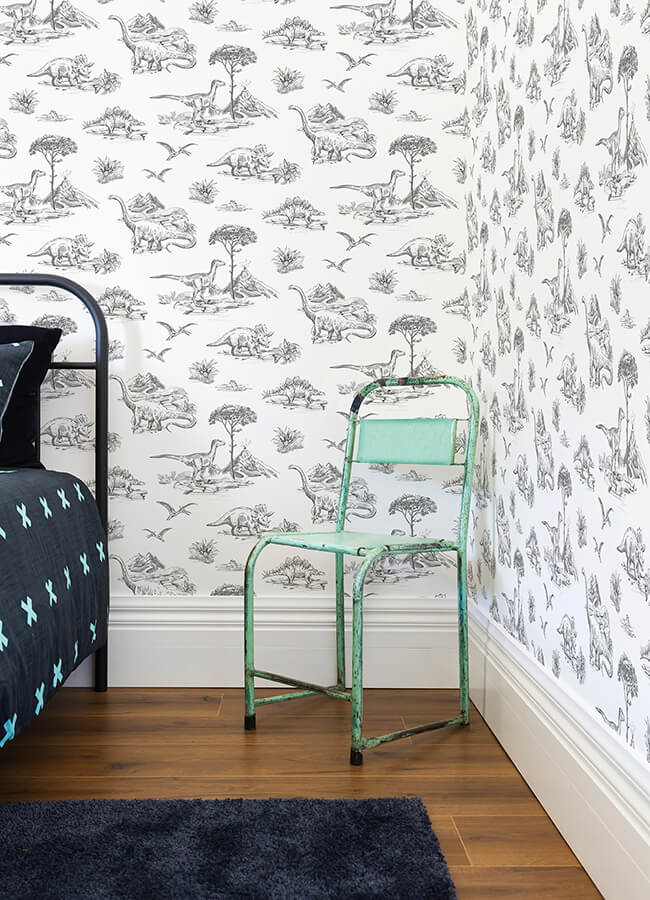 isolde-charcoal-dinosaurs-wallpaper-york-wallcoverings-4060-139269 - York Wallcoverings Papel pintado