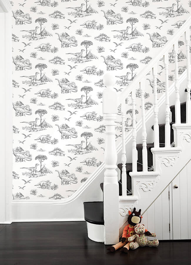 isolde-charcoal-dinosaurs-wallpaper-york-wallcoverings-4060-139269 - York Wallcoverings Papel pintado