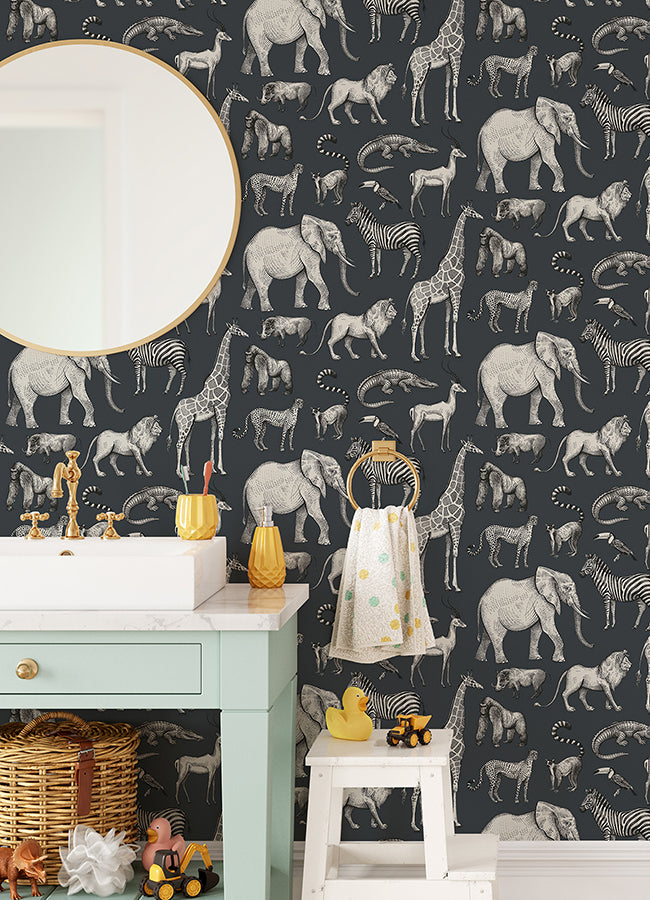 Kenji Navy Safari Wallpaper - 4060-139272 - York Wallcovering