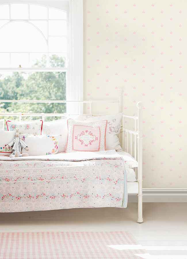 Bea Light Pink Crowns Wallpaper - York Wallcoverings - 4060-347702 - York Wallcoverings Wallpaper
