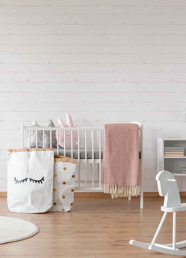 Love & Hearts Pink Script Wallpaper - York Wallcoverings - 4060-381402 - York Wallcoverings Wallpaper