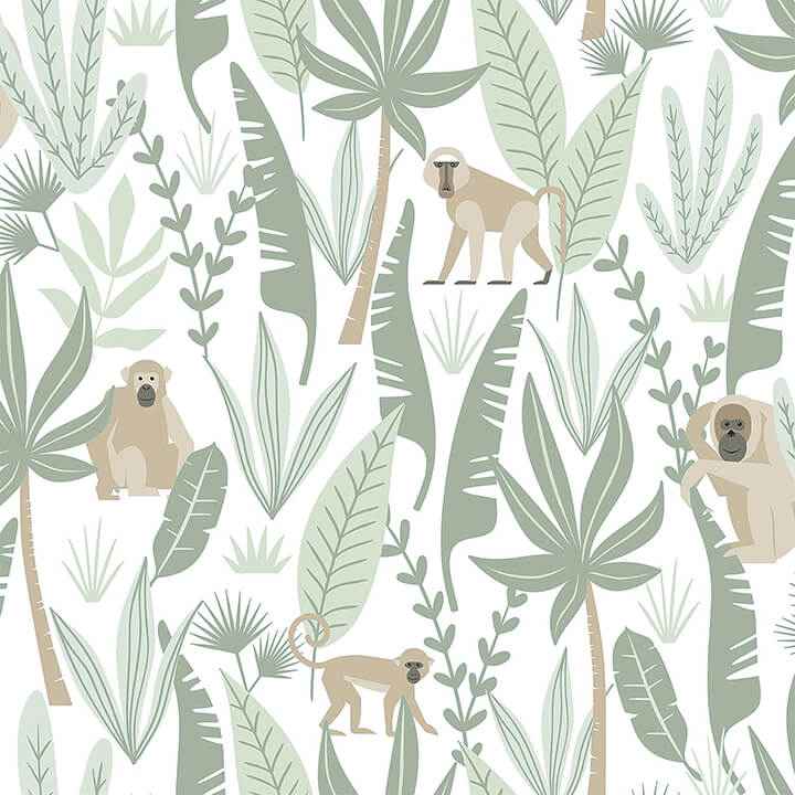 Kiki Light Green Monkeys Wallpaper - York Wallcoverings - 4060-139071 - York Wallcoverings Wallpaper