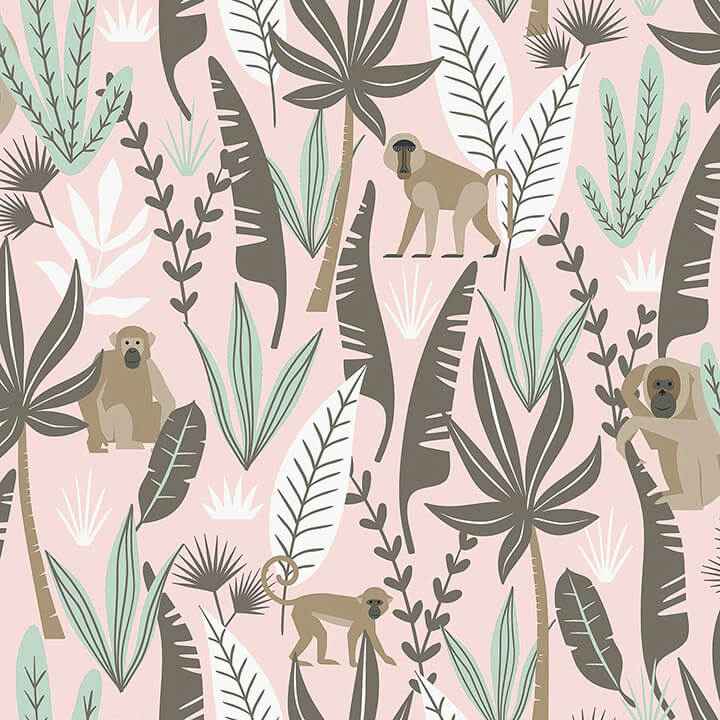 Kiki Pink Monkeys Wallpaper - York Wallcoverings - 4060-139072