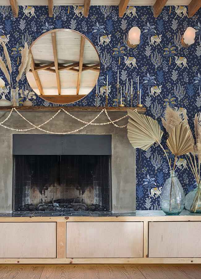 Navy Camels Courtyard Peel and Stick Wallpaper - York Wallcoverings - PFS4808 - York Wallcoverings Wallpaper