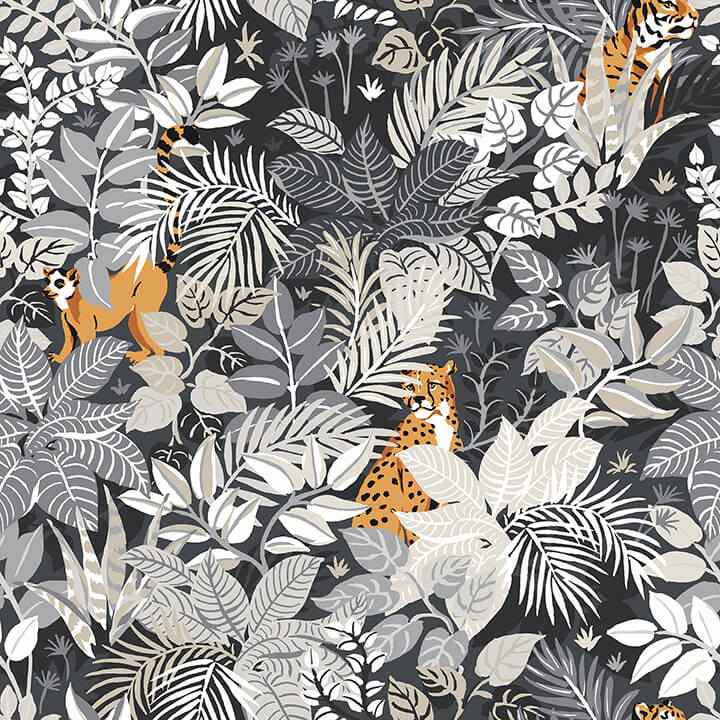 Charcoal Tropical Oasis Peel and Stick Wallpaper - York Wallcoverings - PFS4814 - York Wallcoverings Wallpaper