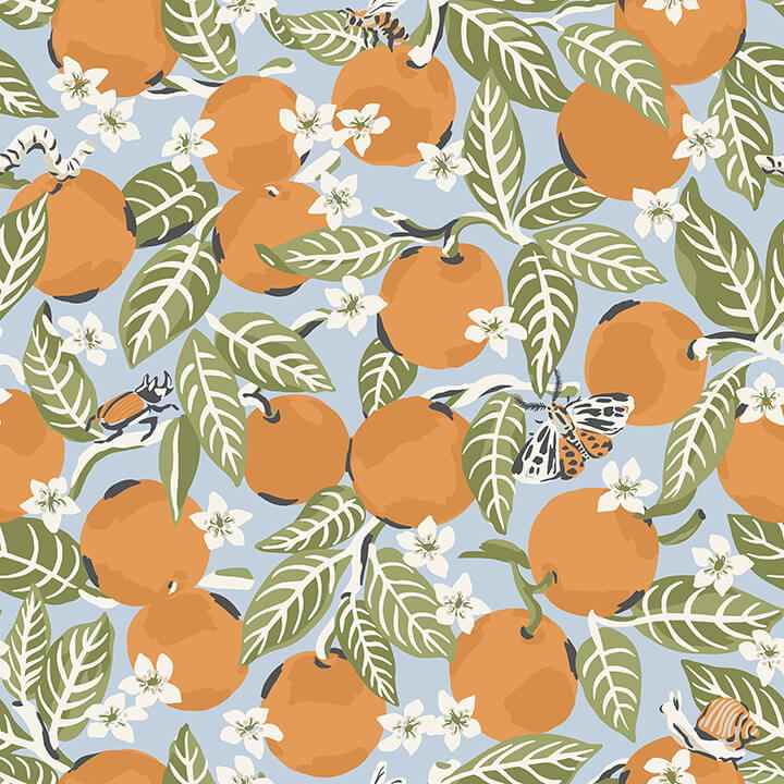 Sky Blue Orange Grove Peel and Stick Wallpaper - York Wallcoverings - PFS4818 - York Wallcoverings Wallpaper