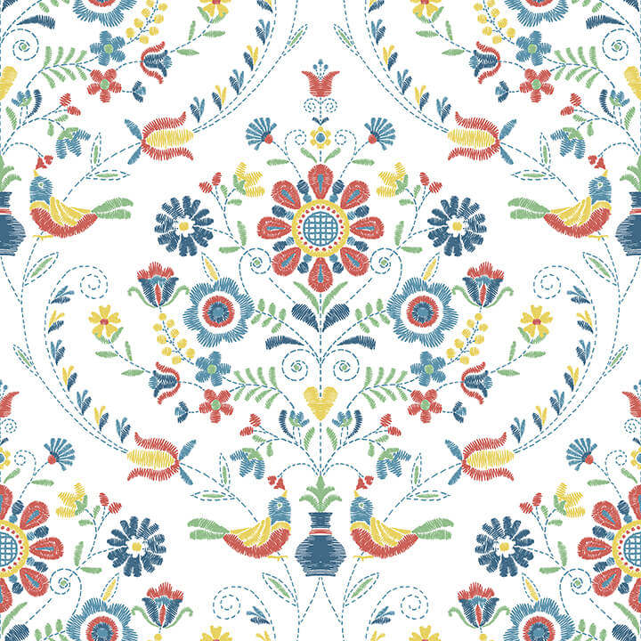 britt-multicolor-embroidered-damask-wallpaper-york-wallcoverings-4066-26512 - York Wallcoverings Papel pintado