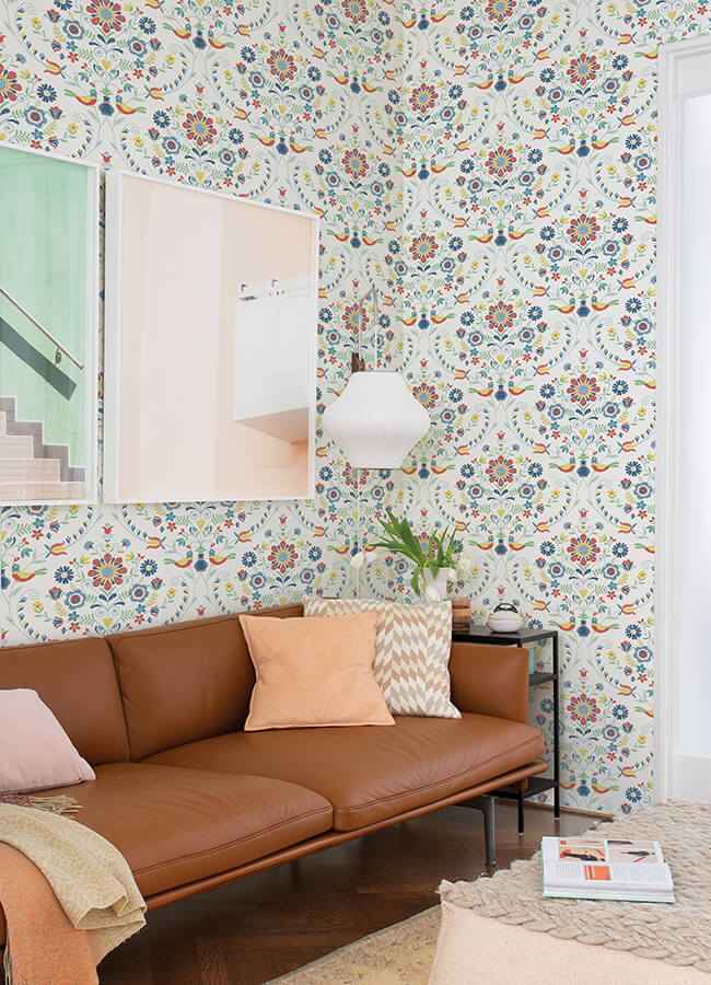Britt Multicolor Embroidered Damask Wallpaper - York Wallcoverings - 4066-26512 - York Wallcoverings Wallpaper